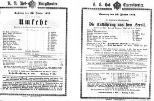 Theaterzettel (Oper und Burgtheater in Wien) 18720120 Seite: 1