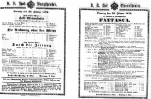 Theaterzettel (Oper und Burgtheater in Wien) 18720123 Seite: 1
