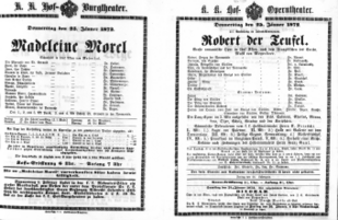 Theaterzettel (Oper und Burgtheater in Wien) 18720125 Seite: 1