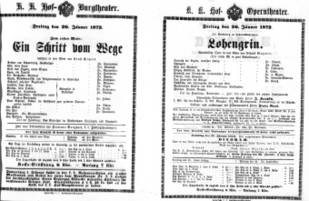 Theaterzettel (Oper und Burgtheater in Wien) 18720126 Seite: 1