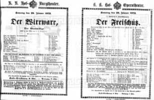 Theaterzettel (Oper und Burgtheater in Wien) 18720128 Seite: 1