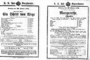 Theaterzettel (Oper und Burgtheater in Wien) 18720130 Seite: 1