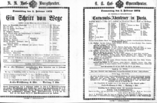 Theaterzettel (Oper und Burgtheater in Wien) 18720201 Seite: 1