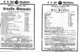 Theaterzettel (Oper und Burgtheater in Wien) 18720205 Seite: 1