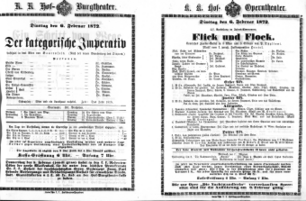 Theaterzettel (Oper und Burgtheater in Wien) 18720206 Seite: 1