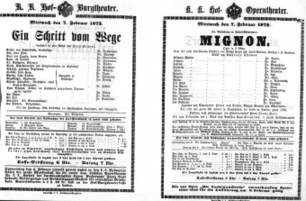 Theaterzettel (Oper und Burgtheater in Wien) 18720207 Seite: 1