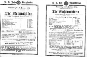 Theaterzettel (Oper und Burgtheater in Wien) 18720208 Seite: 1