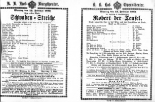 Theaterzettel (Oper und Burgtheater in Wien) 18720212 Seite: 1