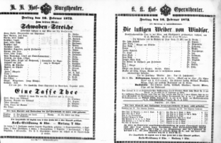 Theaterzettel (Oper und Burgtheater in Wien) 18720216 Seite: 1