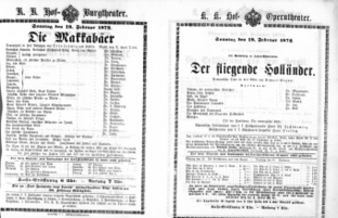 Theaterzettel (Oper und Burgtheater in Wien) 18720218 Seite: 1