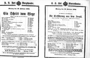Theaterzettel (Oper und Burgtheater in Wien) 18720219 Seite: 1