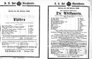 Theaterzettel (Oper und Burgtheater in Wien) 18720223 Seite: 1