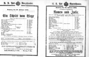 Theaterzettel (Oper und Burgtheater in Wien) 18720224 Seite: 1