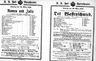 Theaterzettel (Oper und Burgtheater in Wien) 18720319 Seite: 1