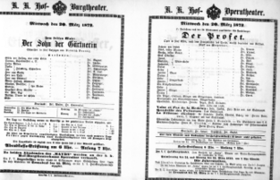 Theaterzettel (Oper und Burgtheater in Wien) 18720320 Seite: 1
