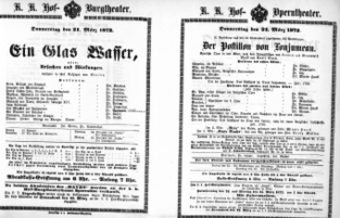 Theaterzettel (Oper und Burgtheater in Wien) 18720321 Seite: 1