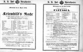 Theaterzettel (Oper und Burgtheater in Wien) 18720403 Seite: 1