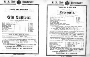 Theaterzettel (Oper und Burgtheater in Wien) 18720405 Seite: 1