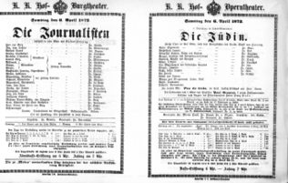 Theaterzettel (Oper und Burgtheater in Wien) 18720406 Seite: 1