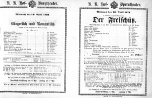 Theaterzettel (Oper und Burgtheater in Wien) 18720410 Seite: 1