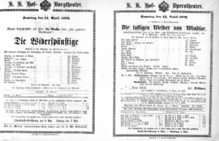 Theaterzettel (Oper und Burgtheater in Wien) 18720413 Seite: 1