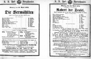 Theaterzettel (Oper und Burgtheater in Wien) 18720415 Seite: 1