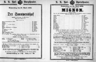 Theaterzettel (Oper und Burgtheater in Wien) 18720418 Seite: 1