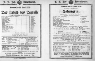 Theaterzettel (Oper und Burgtheater in Wien) 18720421 Seite: 1