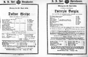 Theaterzettel (Oper und Burgtheater in Wien) 18720422 Seite: 1