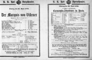 Theaterzettel (Oper und Burgtheater in Wien) 18720423 Seite: 1