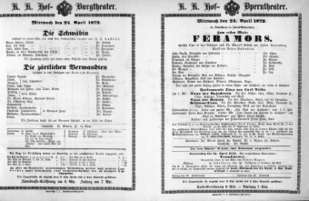 Theaterzettel (Oper und Burgtheater in Wien) 18720424 Seite: 1