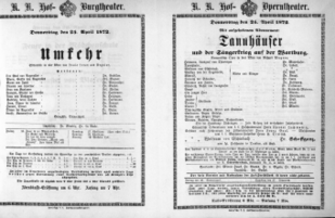 Theaterzettel (Oper und Burgtheater in Wien) 18720425 Seite: 1