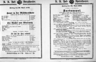 Theaterzettel (Oper und Burgtheater in Wien) 18720426 Seite: 1