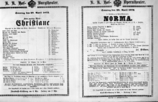 Theaterzettel (Oper und Burgtheater in Wien) 18720428 Seite: 1