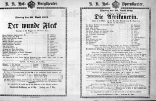 Theaterzettel (Oper und Burgtheater in Wien) 18720430 Seite: 1