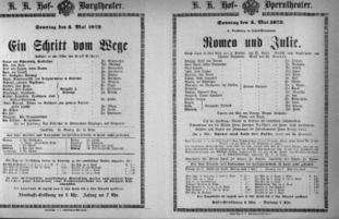 Theaterzettel (Oper und Burgtheater in Wien) 18720505 Seite: 1