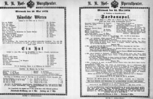 Theaterzettel (Oper und Burgtheater in Wien) 18720515 Seite: 1
