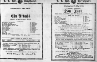 Theaterzettel (Oper und Burgtheater in Wien) 18720517 Seite: 1