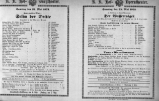 Theaterzettel (Oper und Burgtheater in Wien) 18720525 Seite: 1