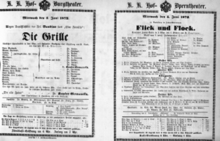 Theaterzettel (Oper und Burgtheater in Wien) 18720605 Seite: 1