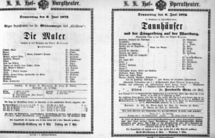 Theaterzettel (Oper und Burgtheater in Wien) 18720606 Seite: 1