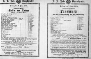 Theaterzettel (Oper und Burgtheater in Wien) 18720607 Seite: 1