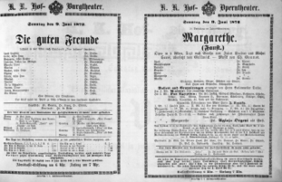 Theaterzettel (Oper und Burgtheater in Wien) 18720609 Seite: 1