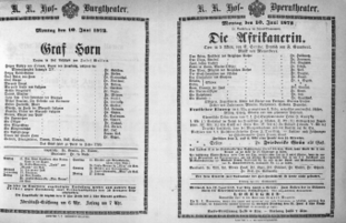 Theaterzettel (Oper und Burgtheater in Wien) 18720610 Seite: 1