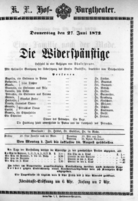 Theaterzettel (Oper und Burgtheater in Wien) 18720627 Seite: 1