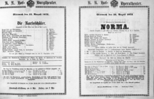 Theaterzettel (Oper und Burgtheater in Wien) 18720821 Seite: 1