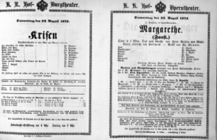 Theaterzettel (Oper und Burgtheater in Wien) 18720822 Seite: 1