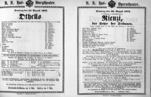 Theaterzettel (Oper und Burgtheater in Wien) 18720825 Seite: 1