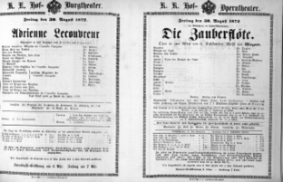 Theaterzettel (Oper und Burgtheater in Wien) 18720830 Seite: 1