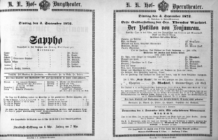 Theaterzettel (Oper und Burgtheater in Wien) 18720903 Seite: 1